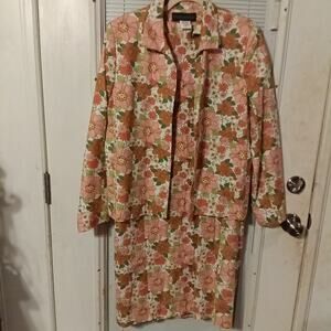 Harve Benard Vintage Women's 2pc Dress Blazer Linen Blend Size 14 White Floral